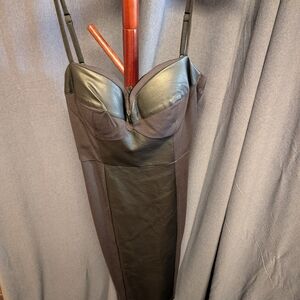 VENUS Black Dress with Faux Leather Accents